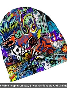 Unbranded Multicolor Graffiti Print Beanie Hat